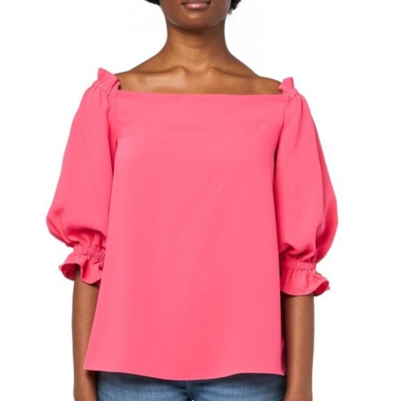 Trina Turk 'Equinox' Off-The-Shoulder Puff-Sleeve Top, Rum Punch Pink